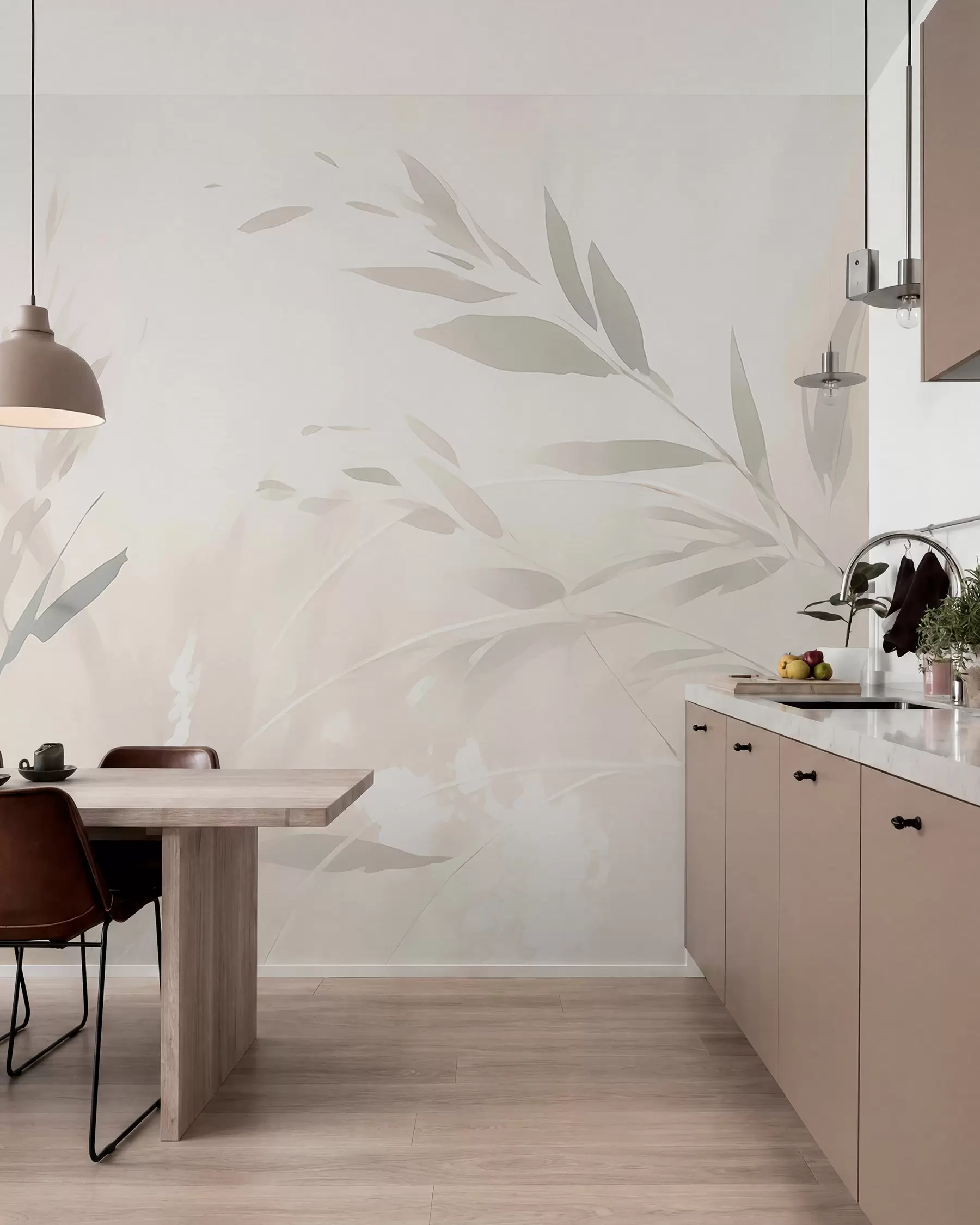 Murale Rameaux de feuilles pâles w05837