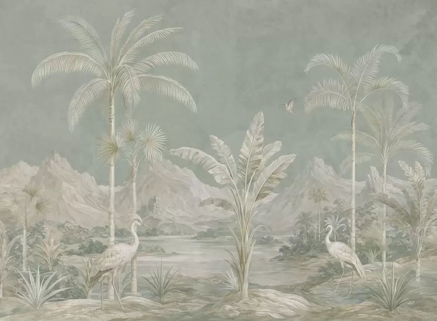 Fototapete Tropische Landschaft in sanften Grüntönen w05819