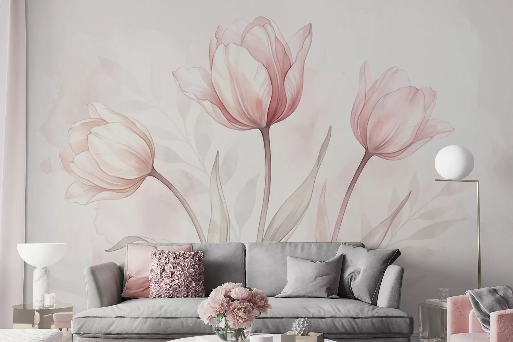 Murale Des tulipes délicates, dans un style aquarelle w10005