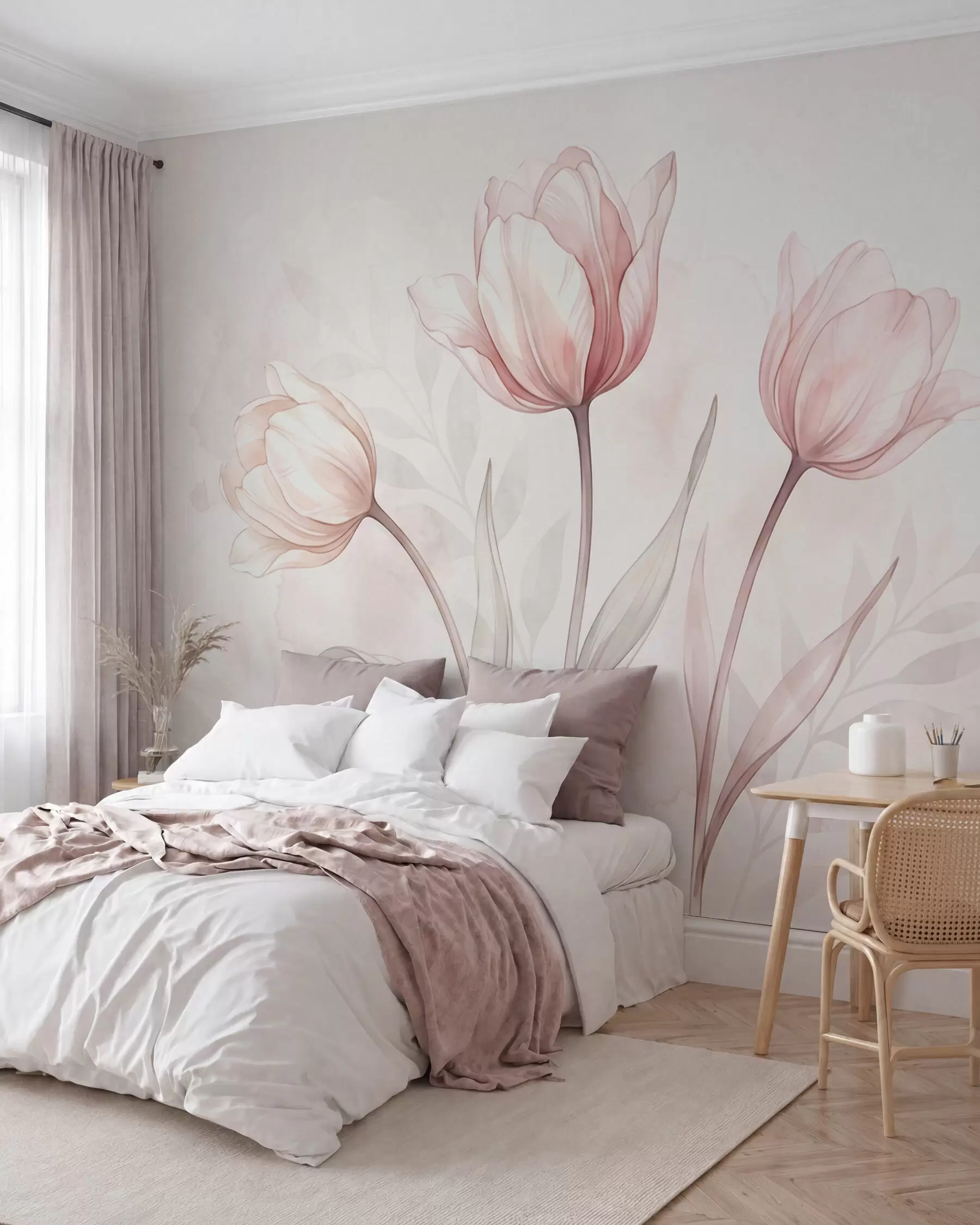 Murale Tulipes rose poudré w10005