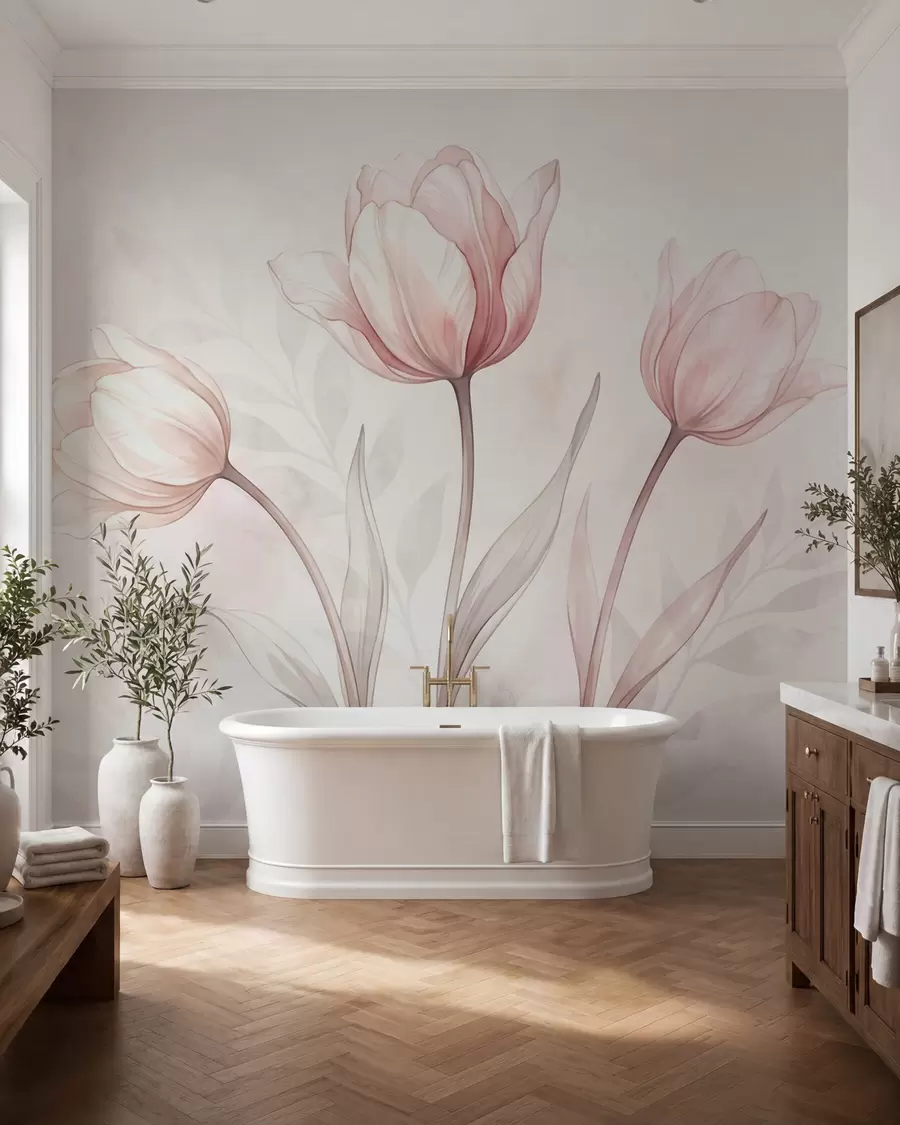Fototapete Zarte Tulpen im Aquarellstil w10005