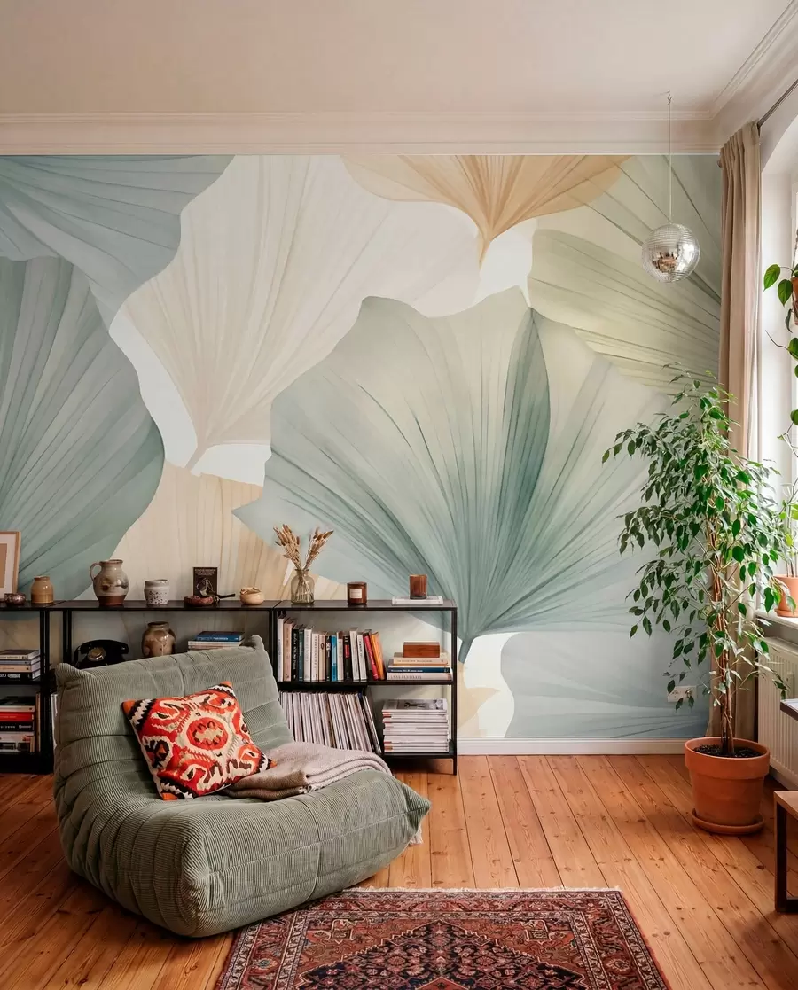 Murale Feuille de ginkgo ronde w05772