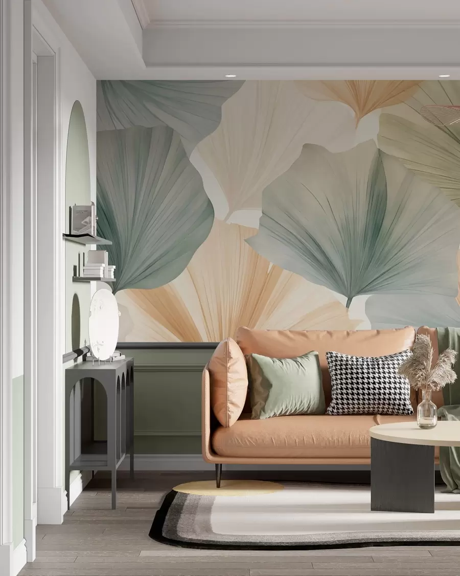 Murale Feuille de ginkgo ronde w05772