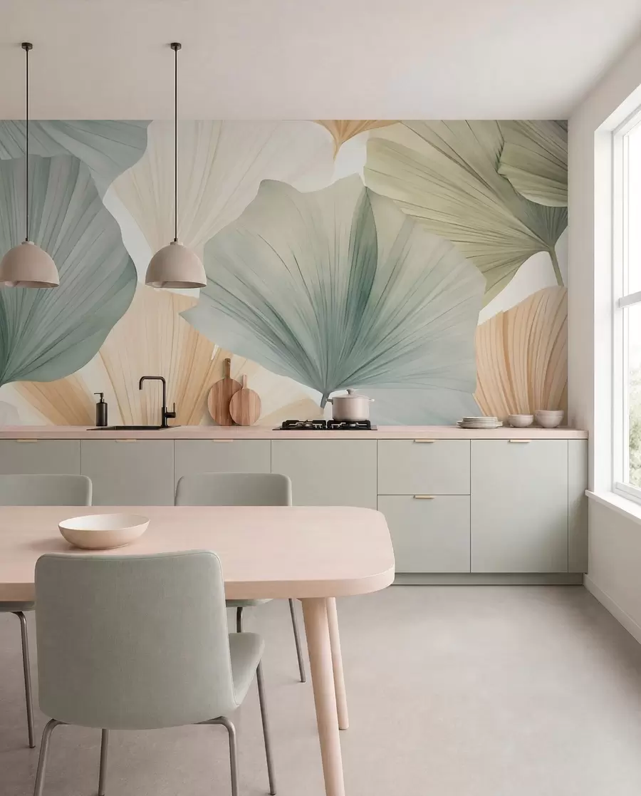 Murale Feuille de ginkgo ronde w05772