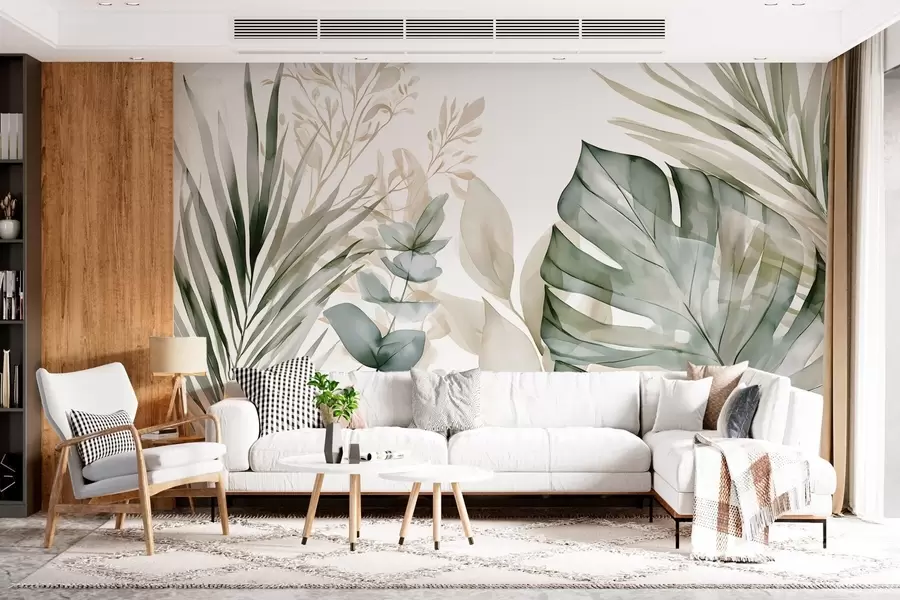 Murale Grandes feuilles tropicales dans un style aquarelle w05867