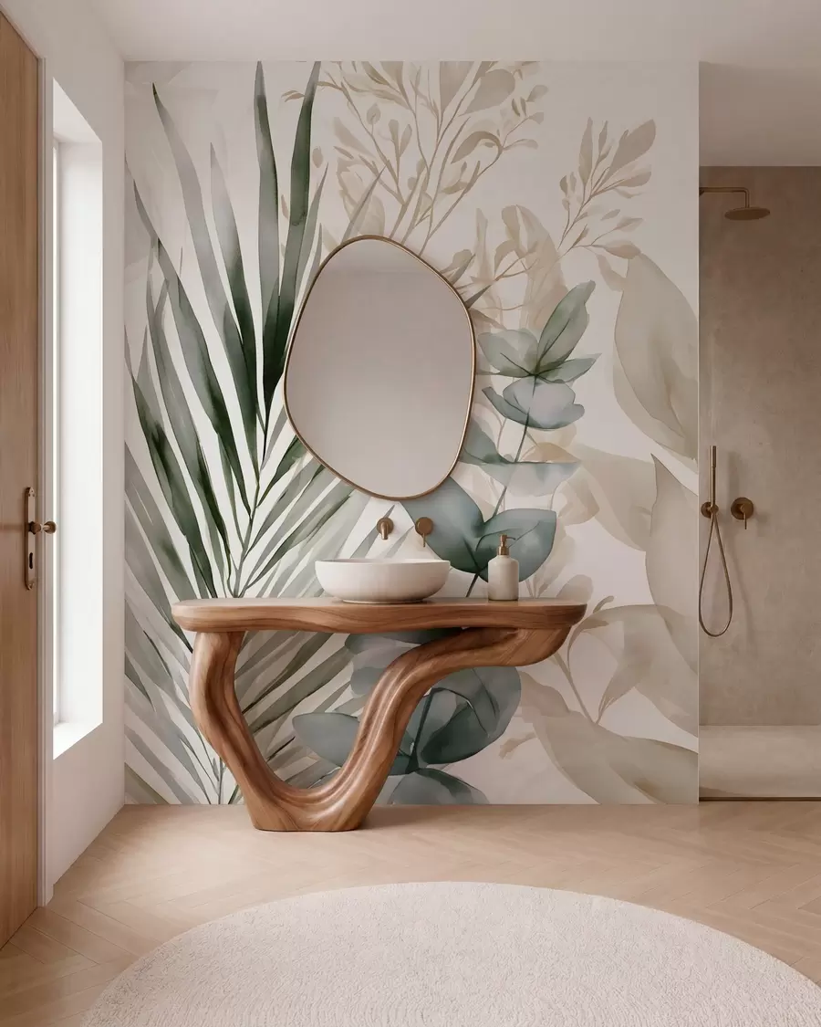 Murale Grandes feuilles tropicales dans un style aquarelle w05867