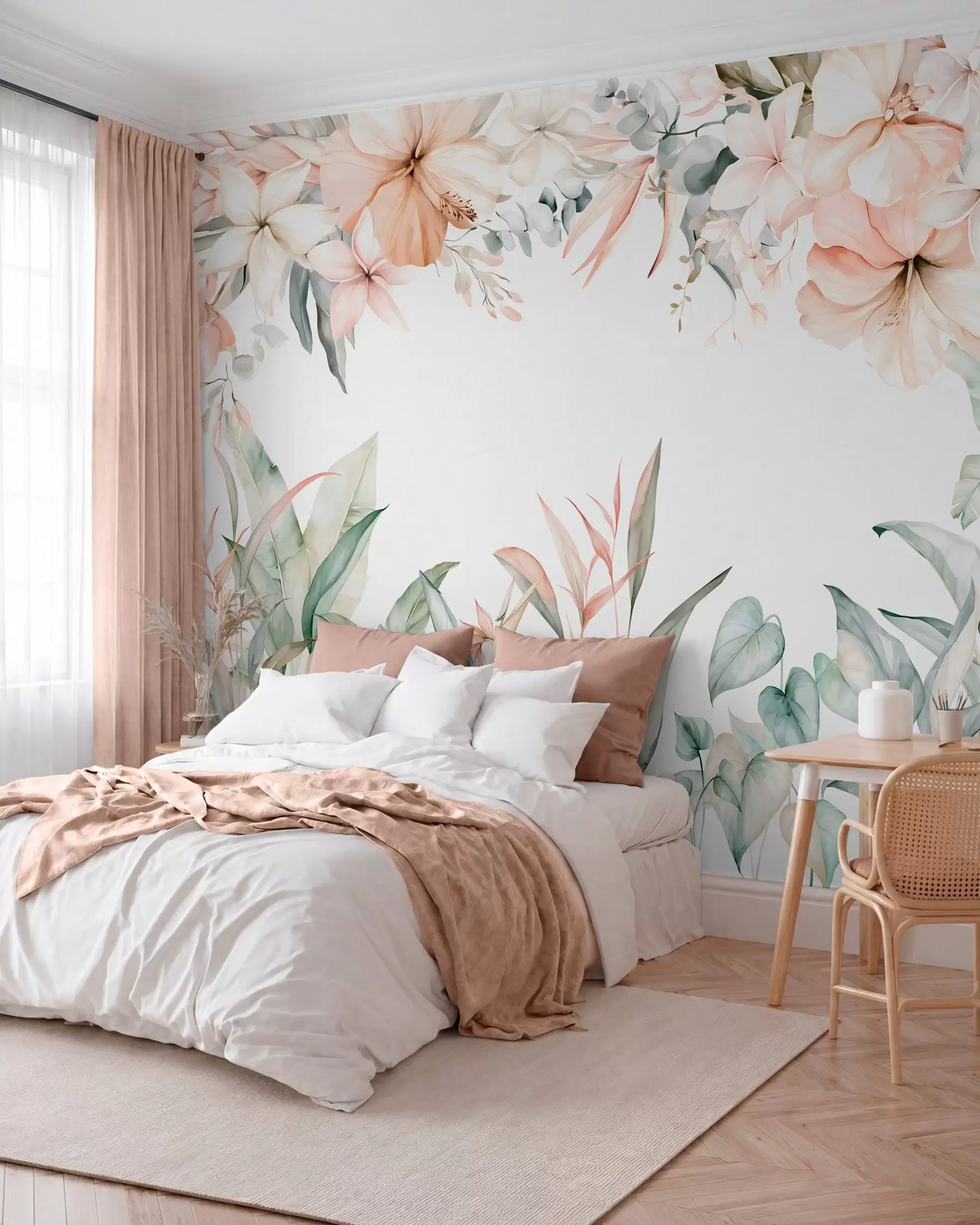 Murale Jardin tropical rose poudré w05870