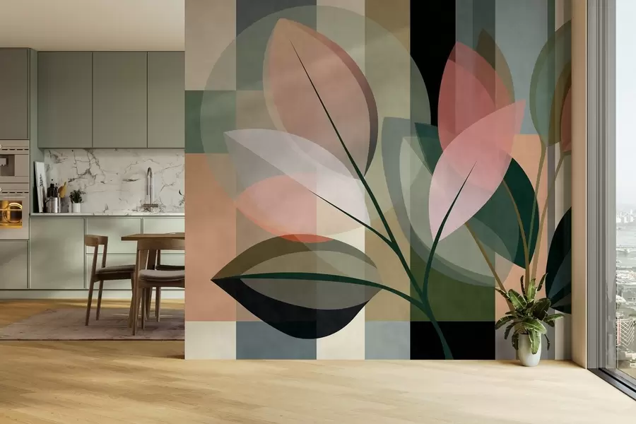 Fototapete Ein stilvolles abstraktes Kunstwerk mit Pflanzenmotiven w05871