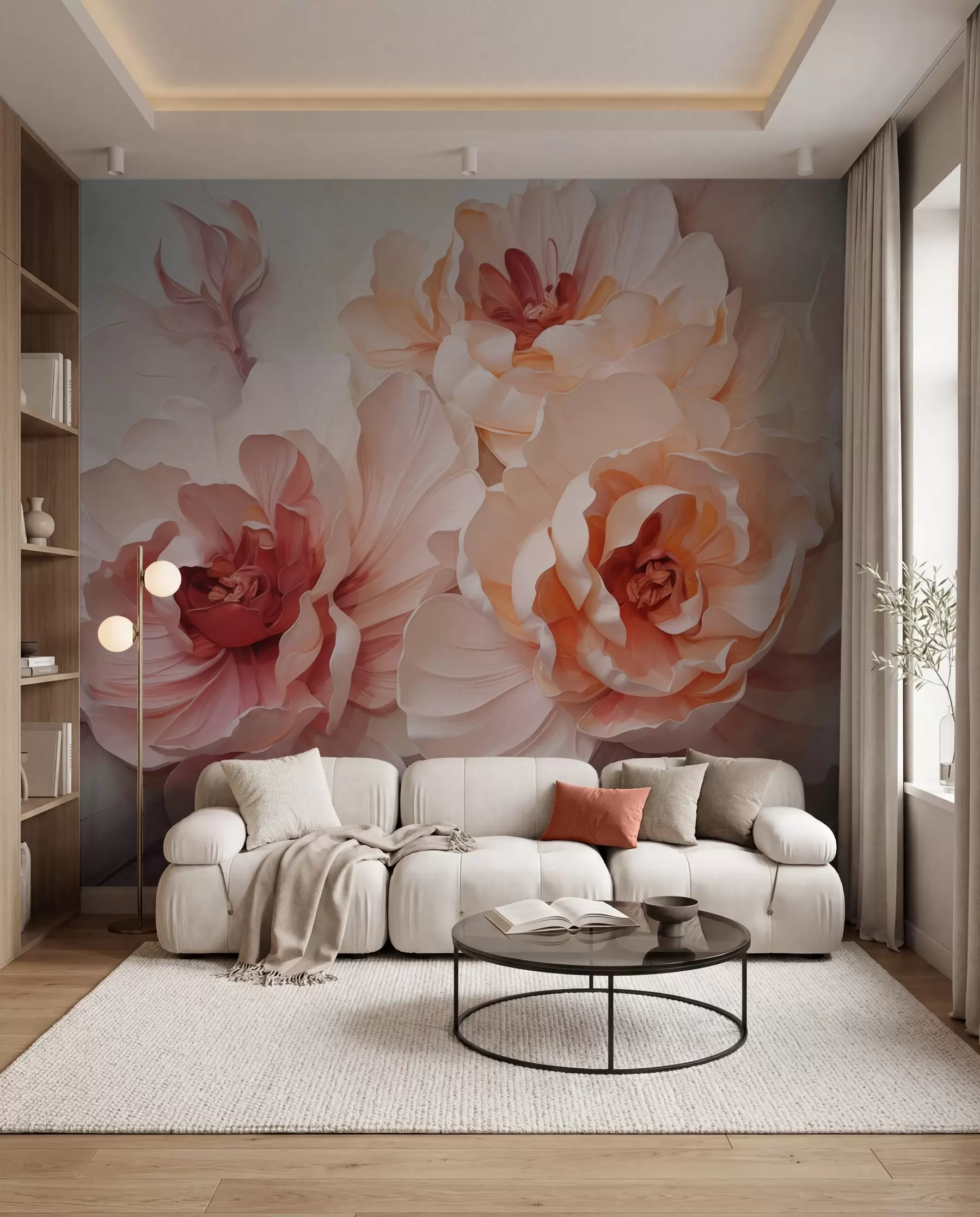 Murale Pivoines corail w05639