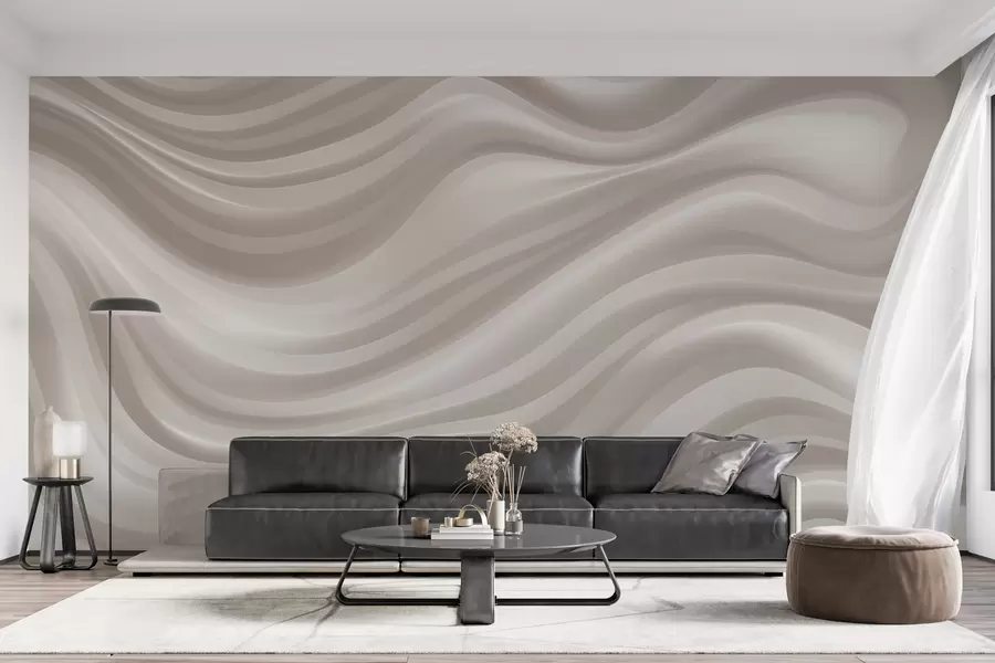 Fototapete Füllige, wellenförmige Linien in sanften Beige- und Cremetönen w09835
