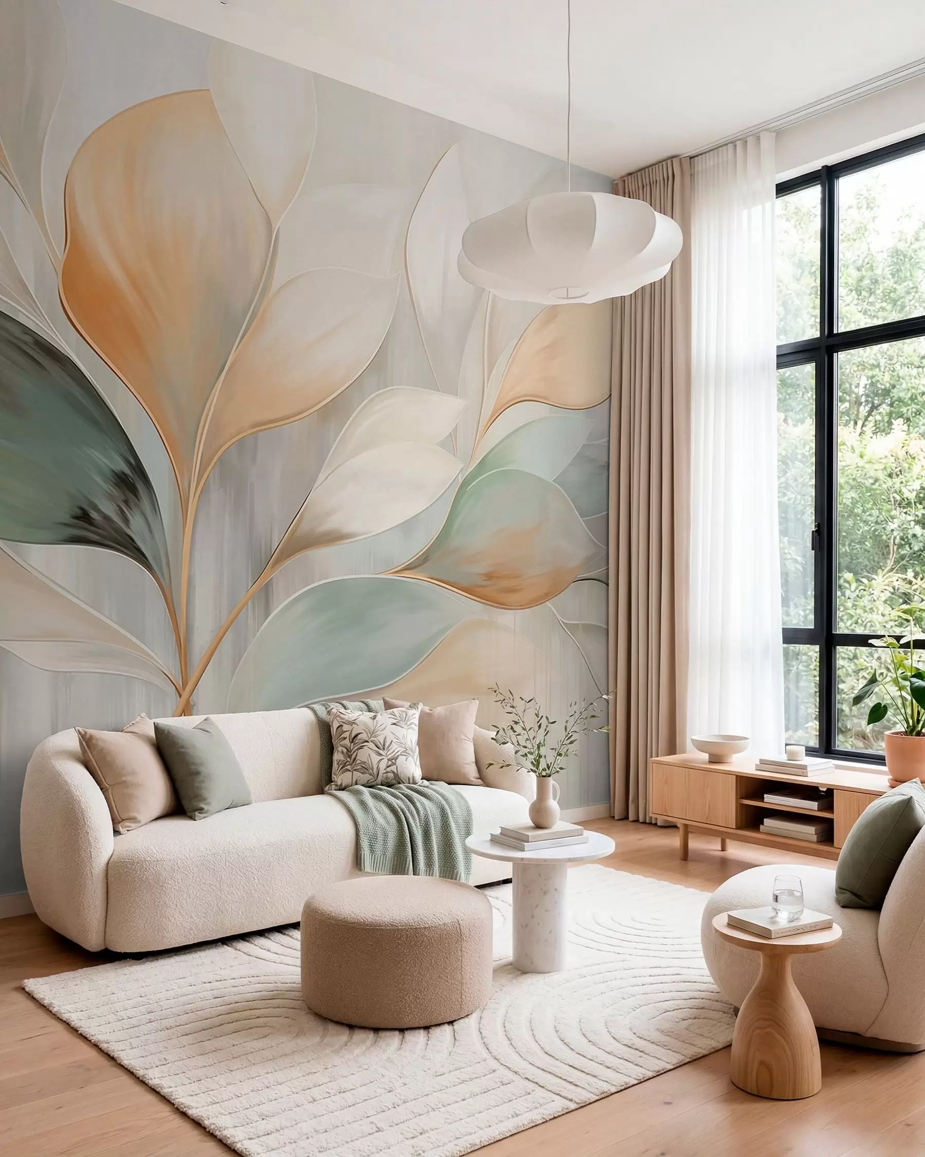 Murale Feuillages pêche w05861