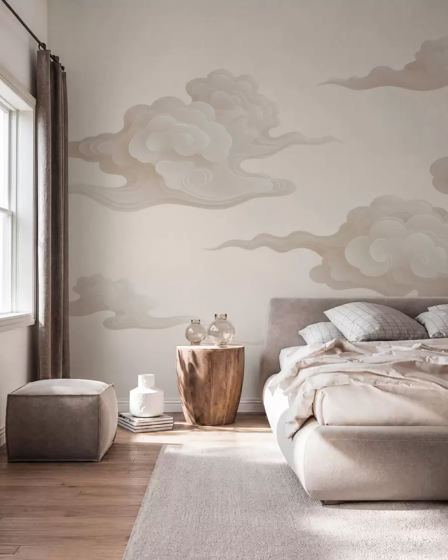 fototapeter Minimalistiske orientalske skyer i beige-cremefarvede nuancer w10036