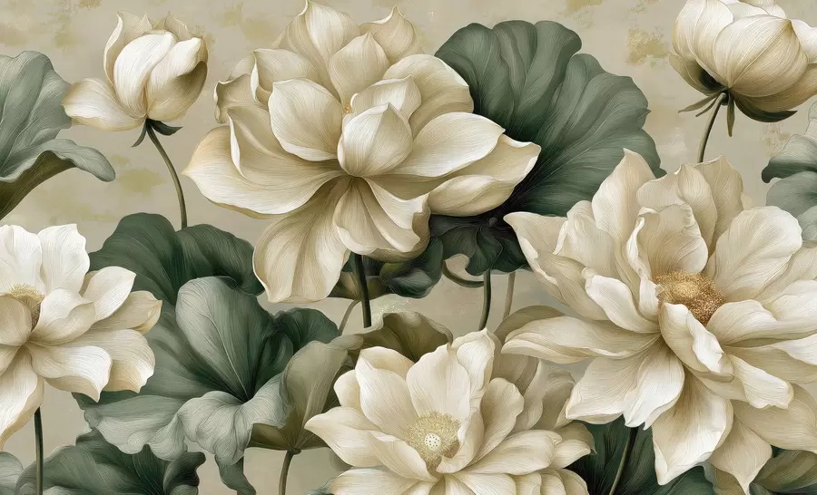 Fototapete Lotusblüten und -blätter w05746