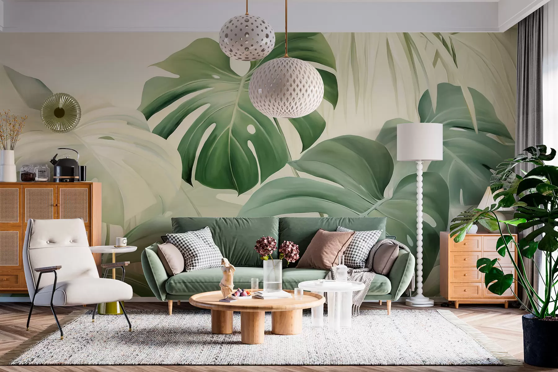 fototapeter Monstera, palmeblade w05909