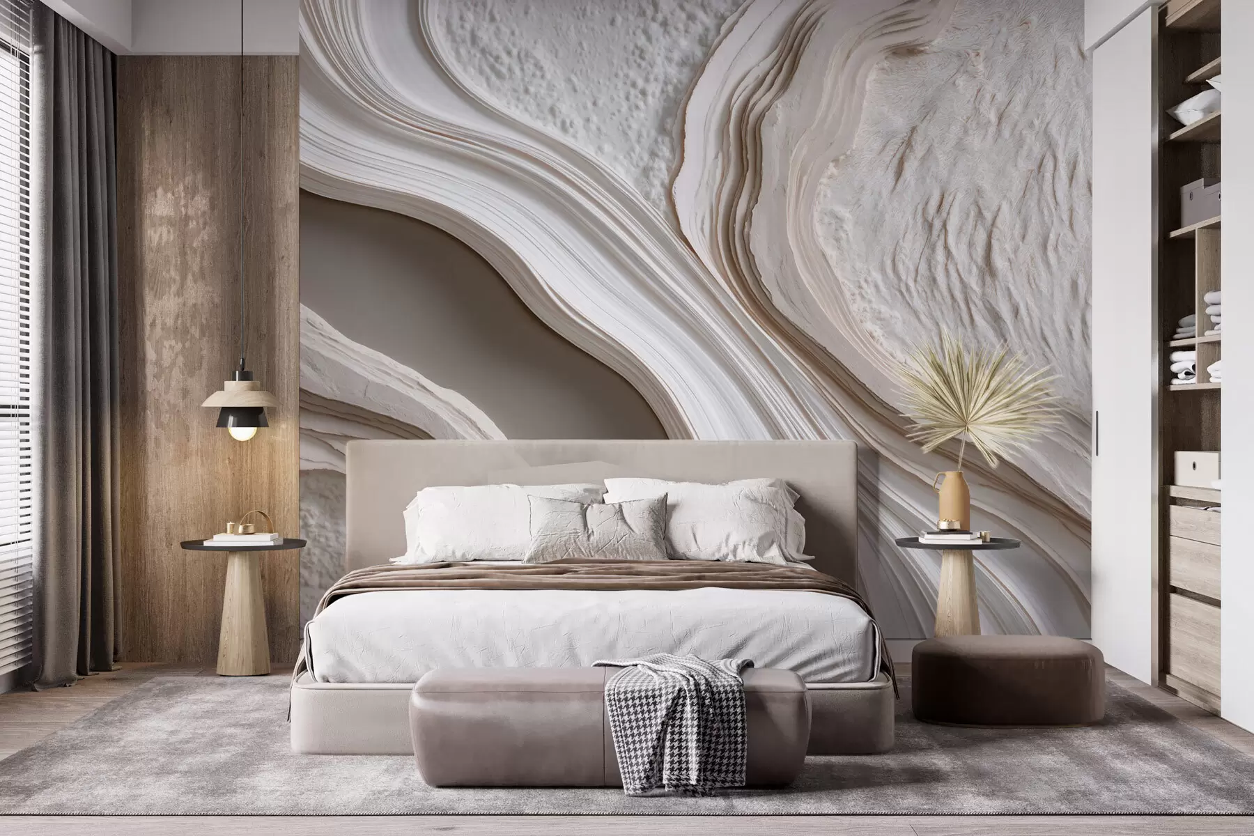 fototapeter Efterligning af bølget, struktureret puds i creme-beige nuancer med 3D-effekt w10042