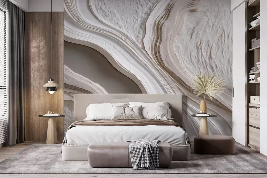 fototapeter Efterligning af bølget, struktureret puds i creme-beige nuancer med 3D-effekt w10042