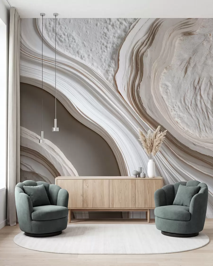 fototapeter Efterligning af bølget, struktureret puds i creme-beige nuancer med 3D-effekt w10042