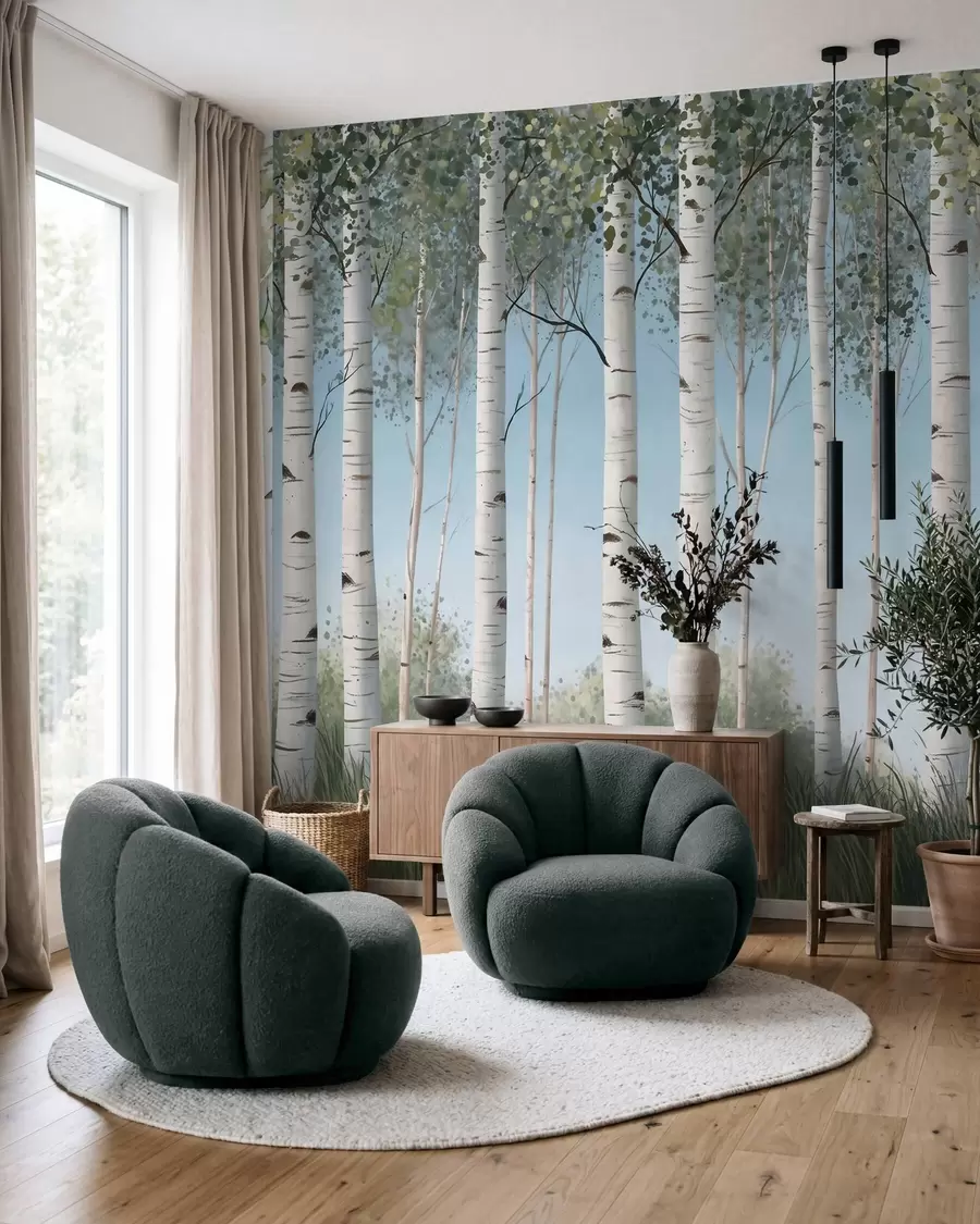 Murale Bouleaux en bleu w10047