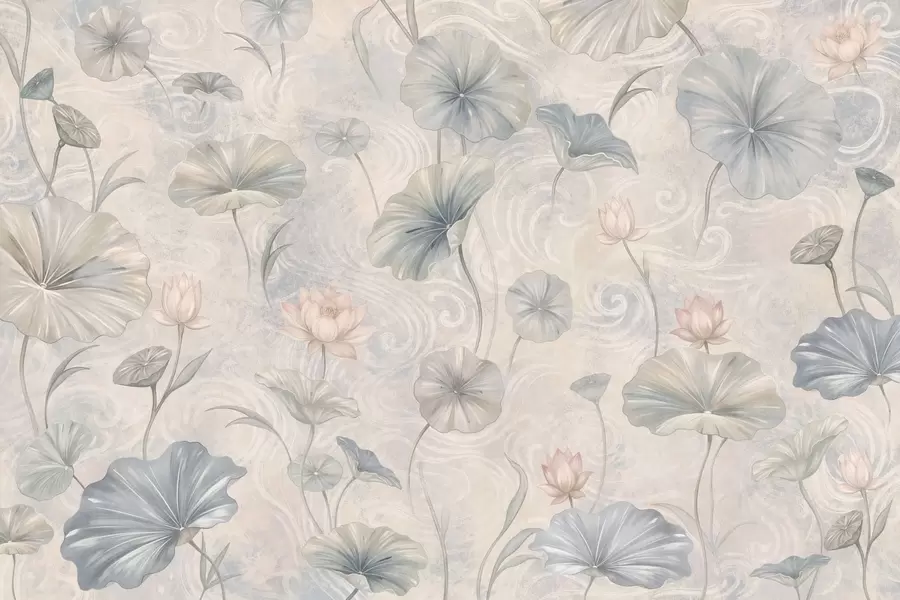 fototapeter Store blade og lyserøde blomster på en lys baggrund w05808