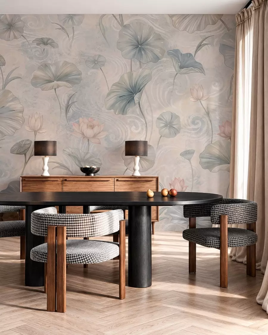 fototapeter Store blade og lyserøde blomster på en lys baggrund w05808