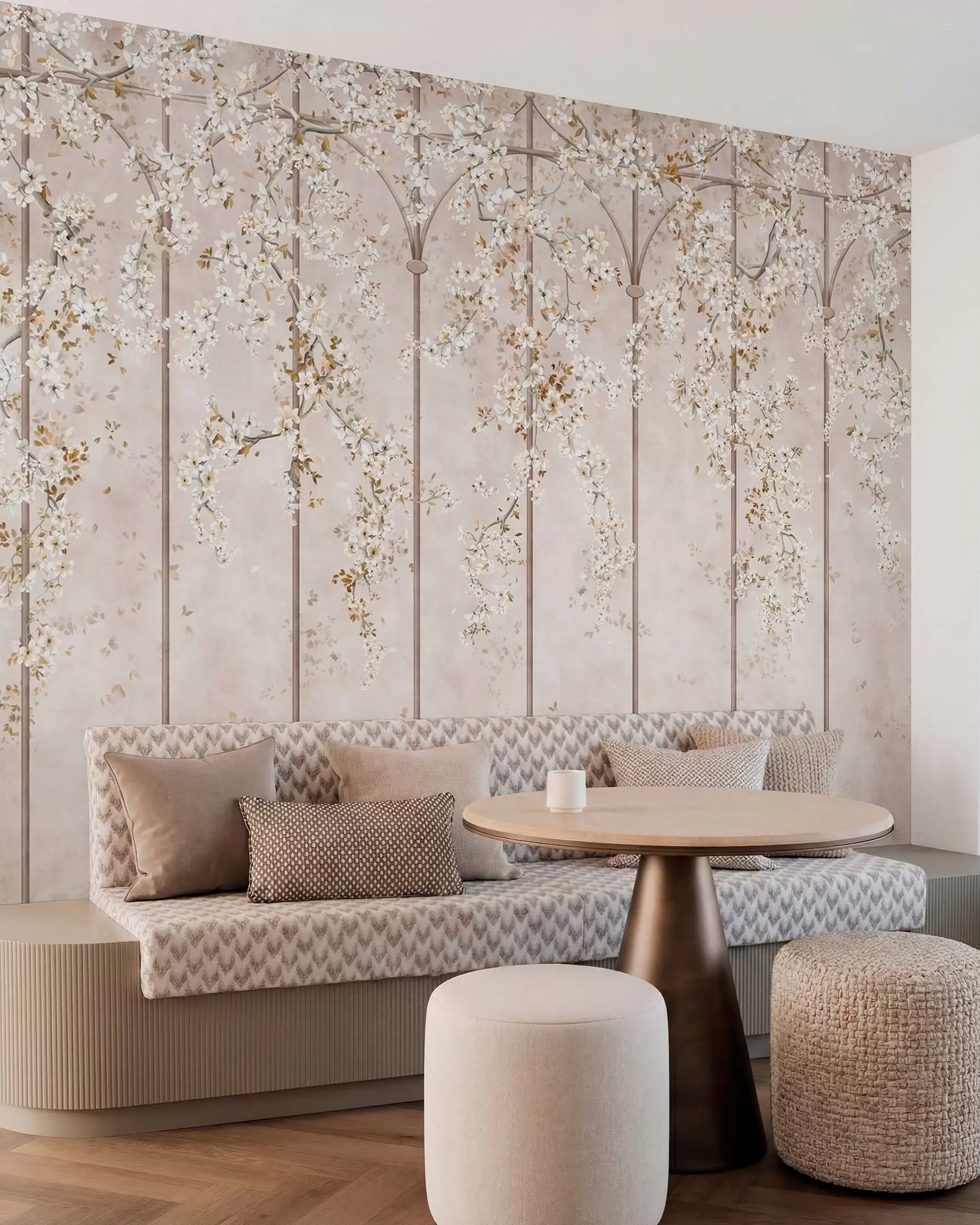 fototapeter Blomstrende hvide grene på et dekorativt espalier w05923