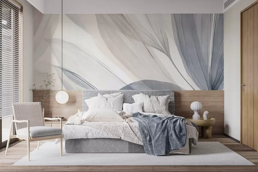 fototapeter Abstrakte, gennemskinnelige blade i pastelfarver af lyserød, beige og blå nuancer, baggrund med struktur w10063