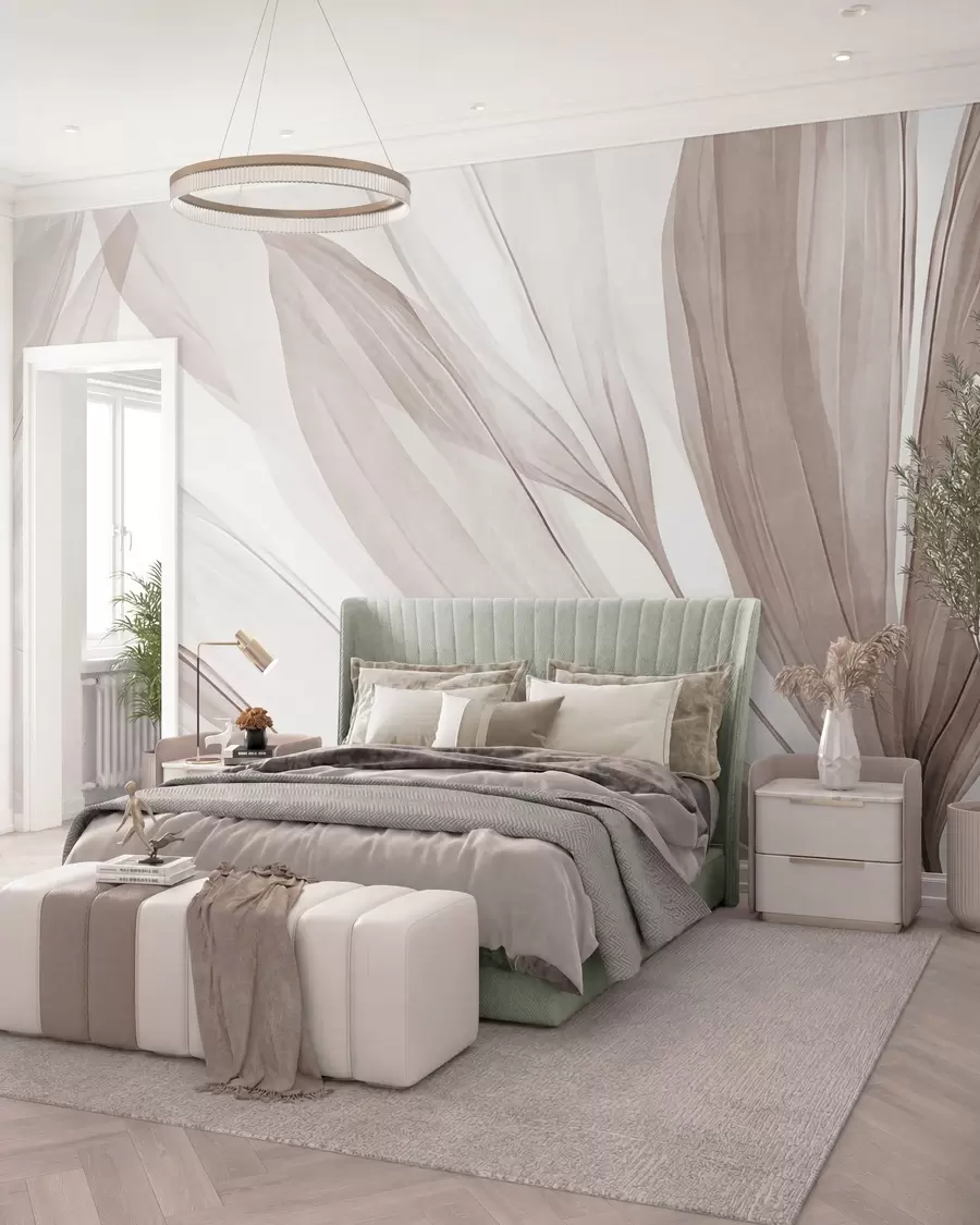 fototapeter Abstrakte, gennemskinnelige blade i pastellbrune og beige nuancer, tekstureret baggrund w10063v1
