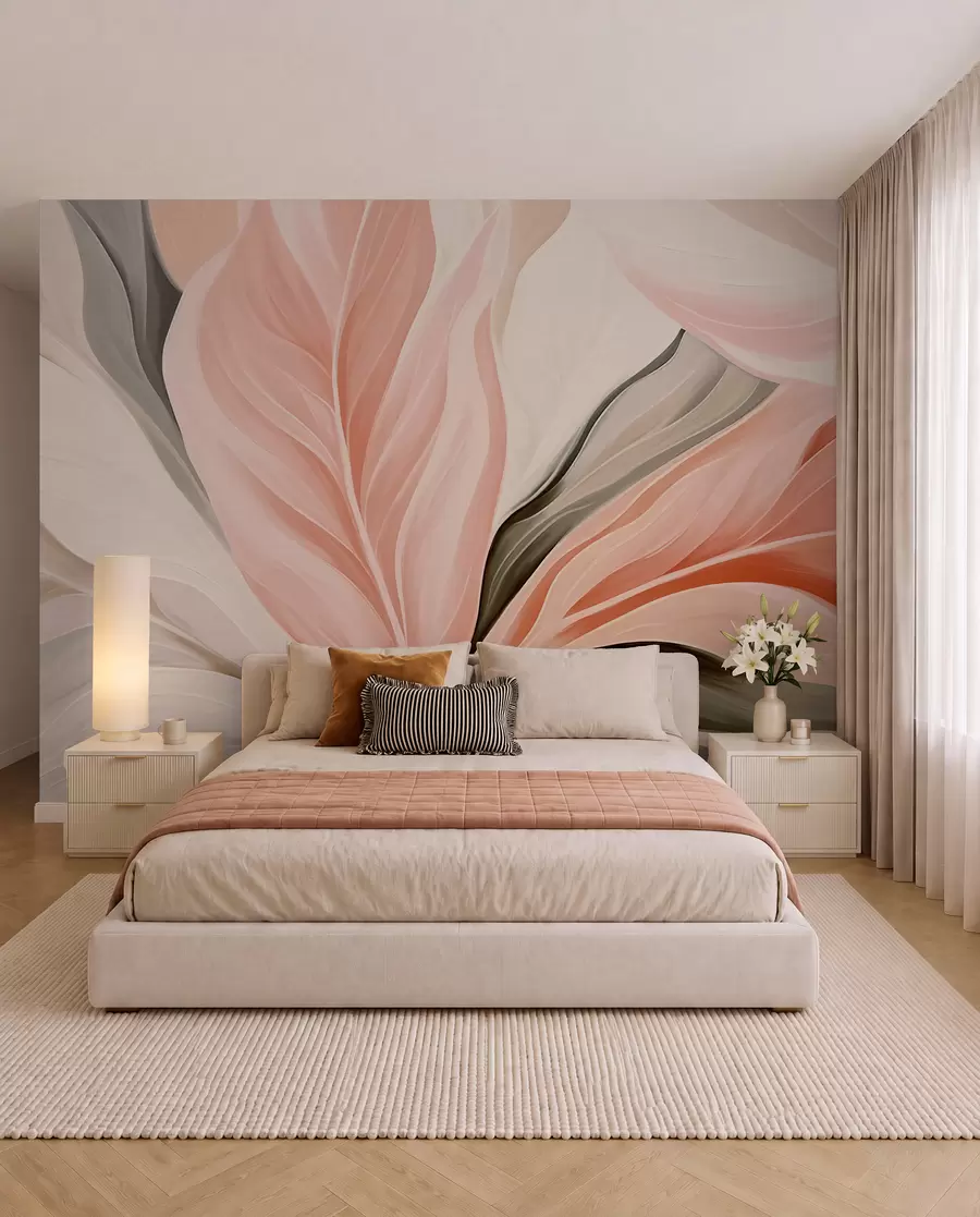 Murale Rythme des feuilles corail w05915