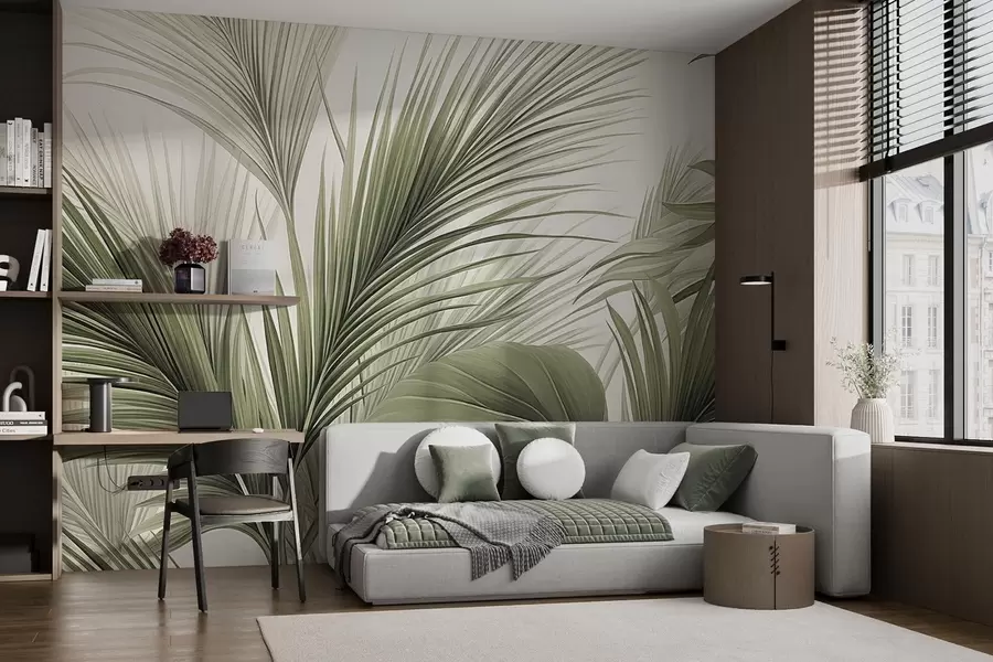 Murale Feuilles de palmier tropicales vertes w09986