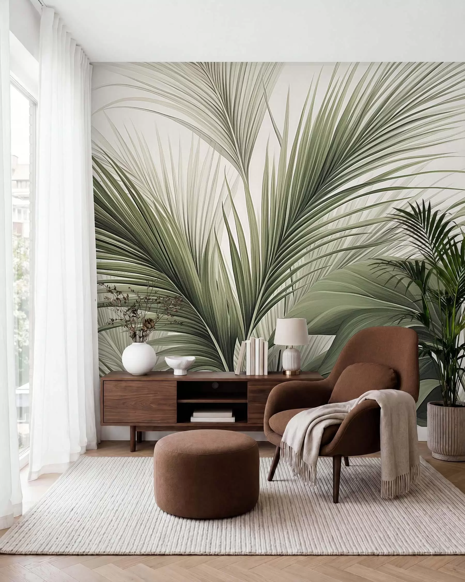 Murale Palmier vert w09986