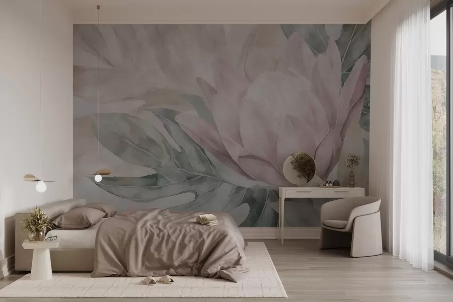 Murale Protéa et feuilles tropicales w09988