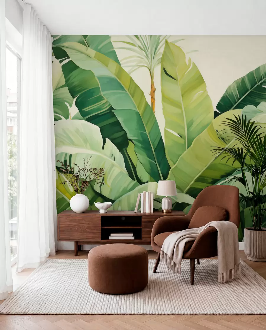 Murale Feuilles de bananier vertes w05975