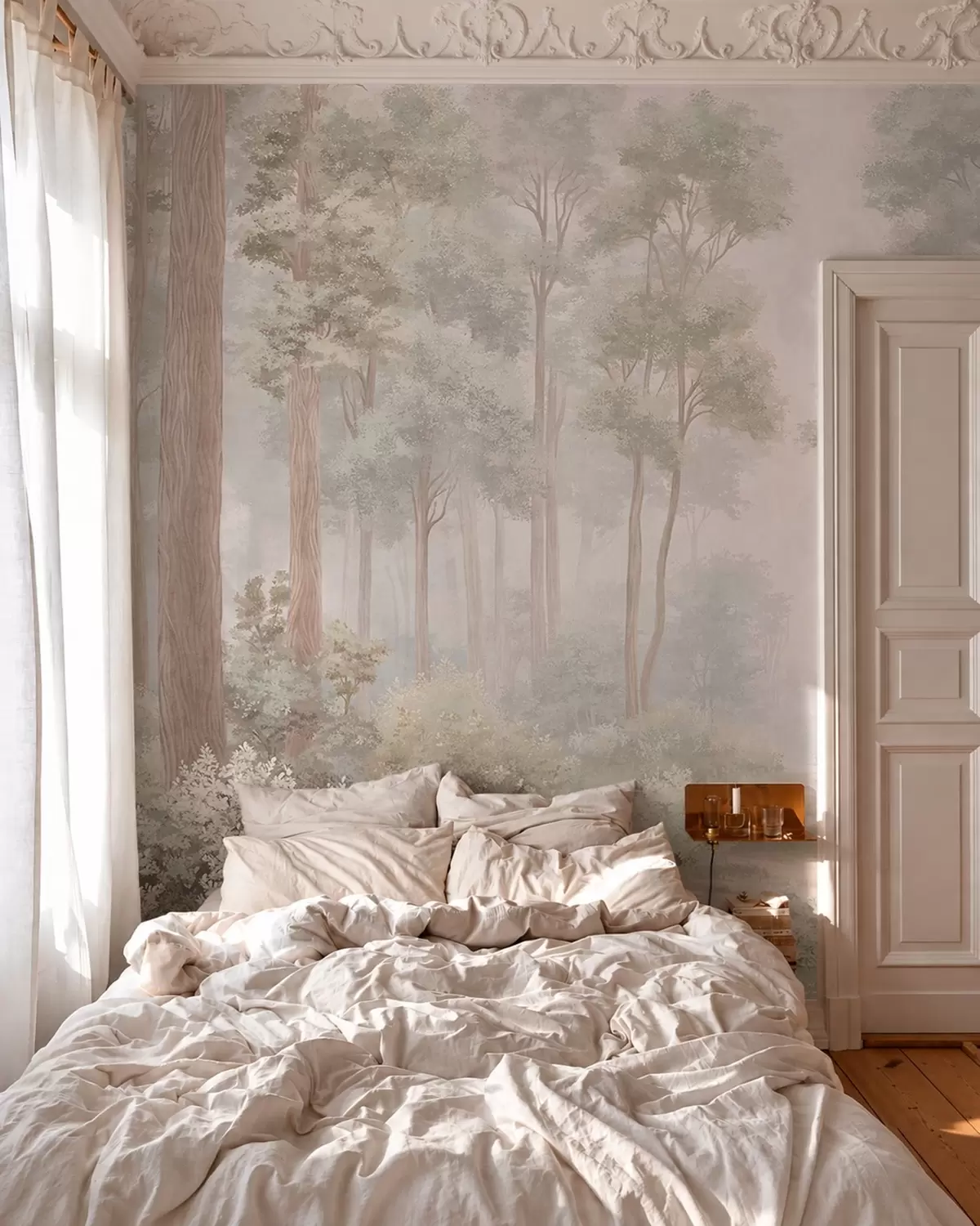 Murale Une forêt aux tons pastel, traversée par un sentier sinueux w05889