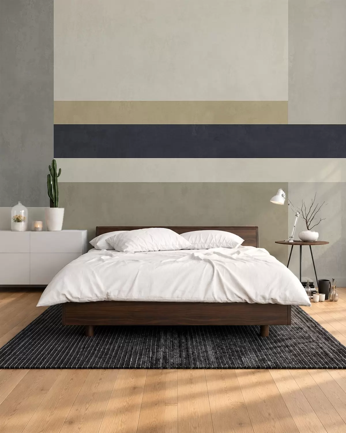 Murale Des motifs géométriques dans des tons beiges et gris, rehaussés d'une rayure foncée w05890v1
