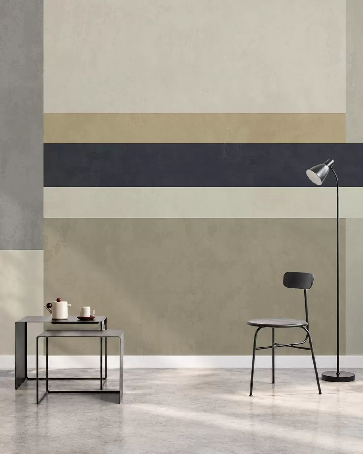 Murale Des motifs géométriques dans des tons beiges et gris, rehaussés d'une rayure foncée w05890v1