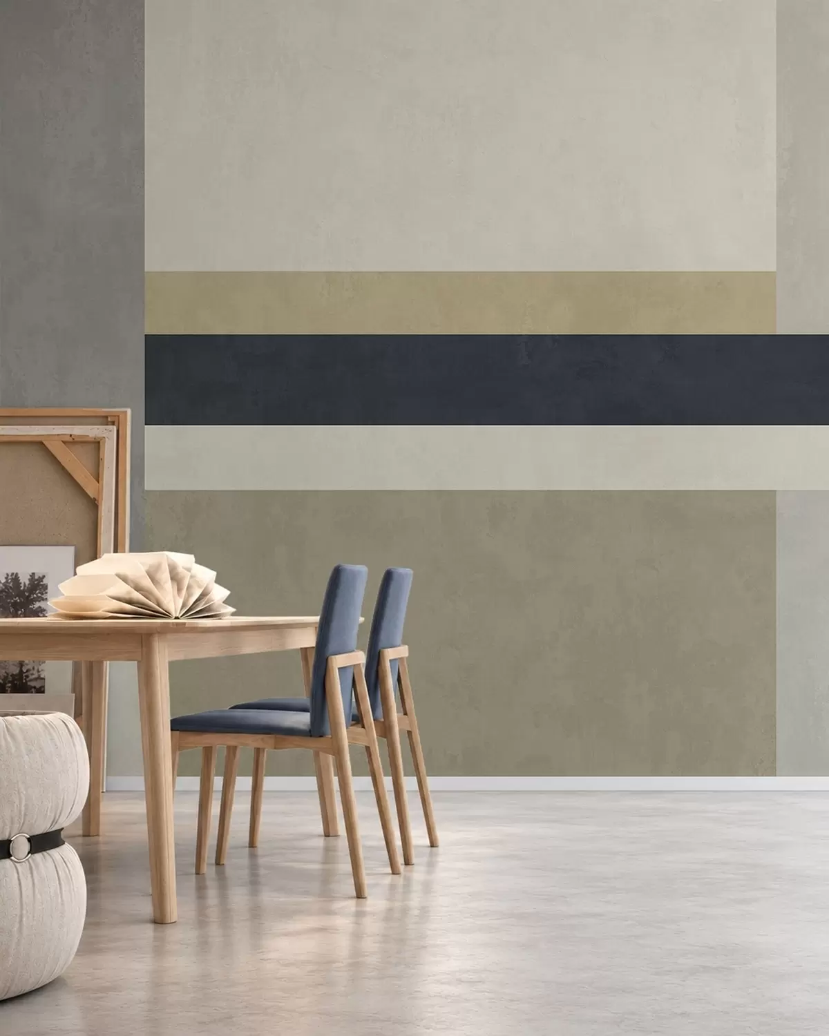 Murale Des motifs géométriques dans des tons beiges et gris, rehaussés d'une rayure foncée w05890v1