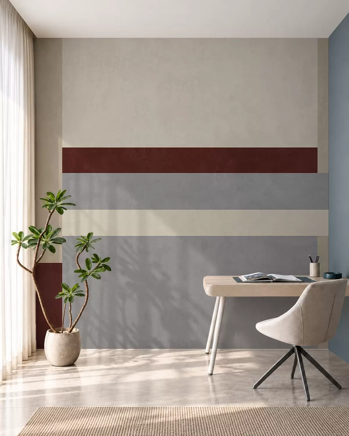 Murale Motif géométrique abstrait composé de blocs bordeaux, gris et beiges w05890v2