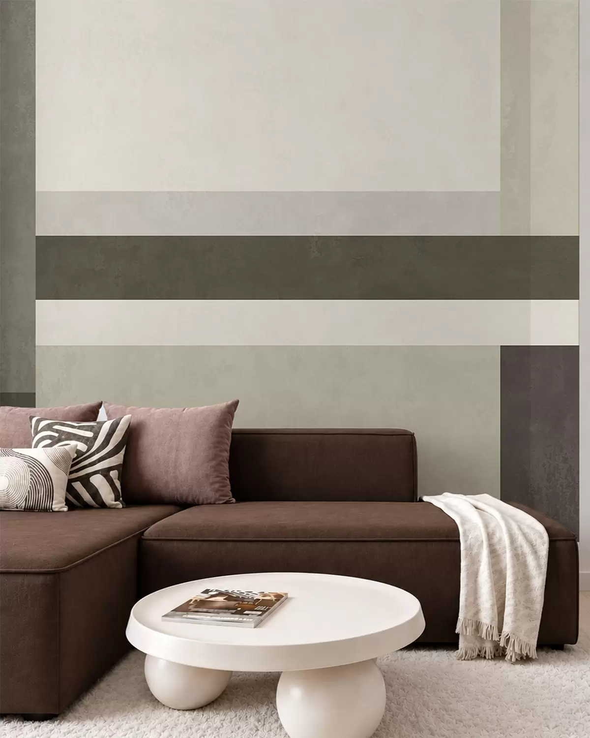 Murale Composition géométrique composée de blocs de couleur olive, gris et beige w05890v3