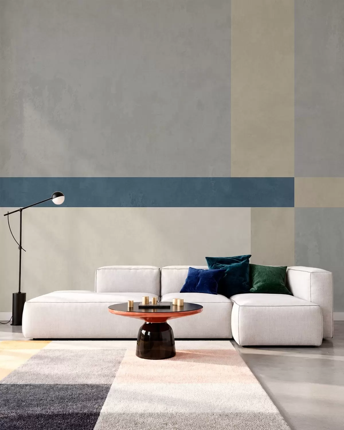 Fototapete Geometrische Blöcke in Grau- und Beigetönen mit einem blauen Streifen w05891v1