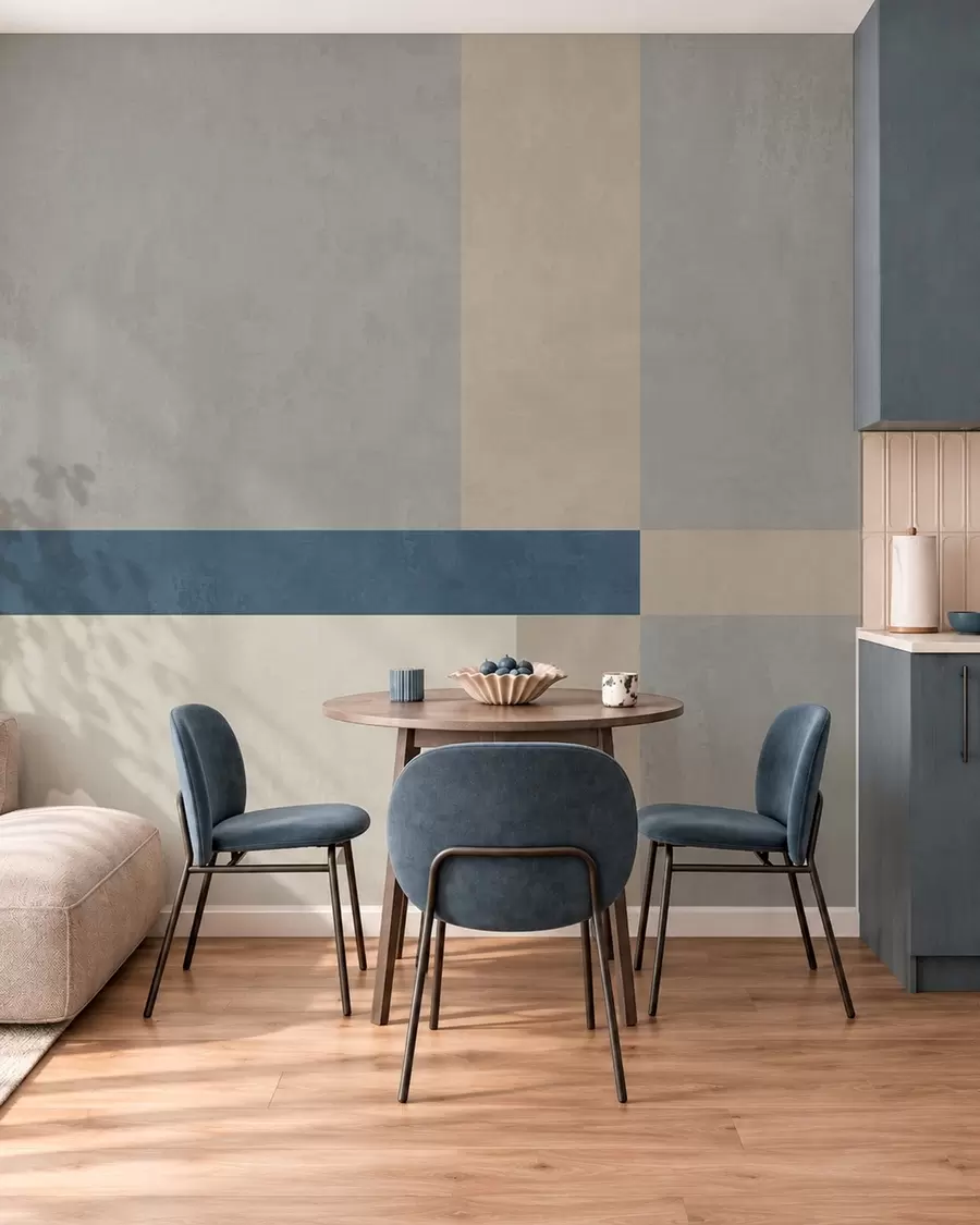 fototapeter Geometriske blokke i grå og beige nuancer med en blå stribe w05891v1