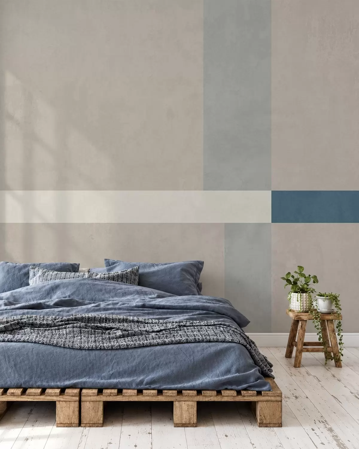 Fototapete Abstrakte beige und graue Rechtecke mit einem blauen Akzent w05891v2