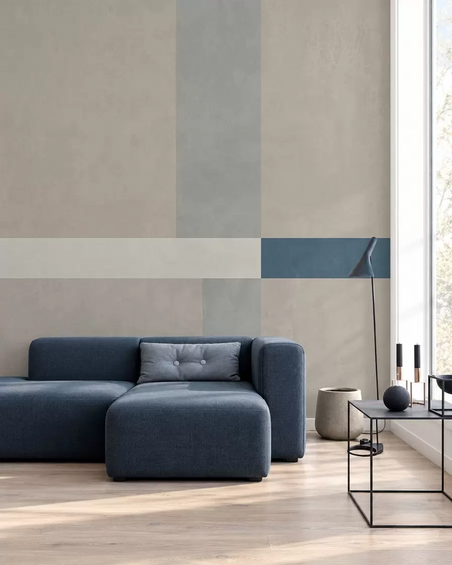 fototapeter Abstrakte beige og grå rektangler med et blåt accentfarve w05891v2