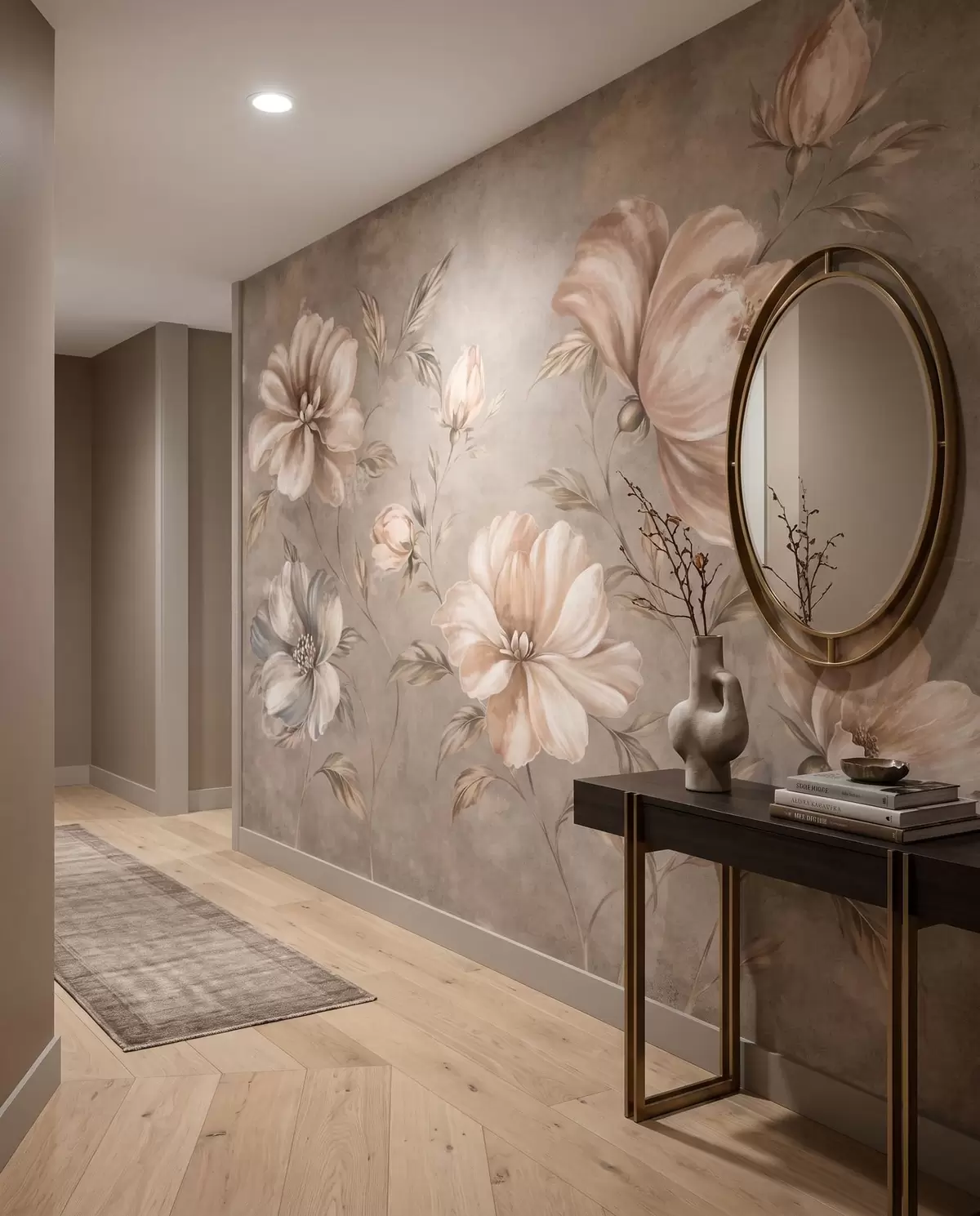 fototapeter Store cremefarvede og beige blomster med blade w05958