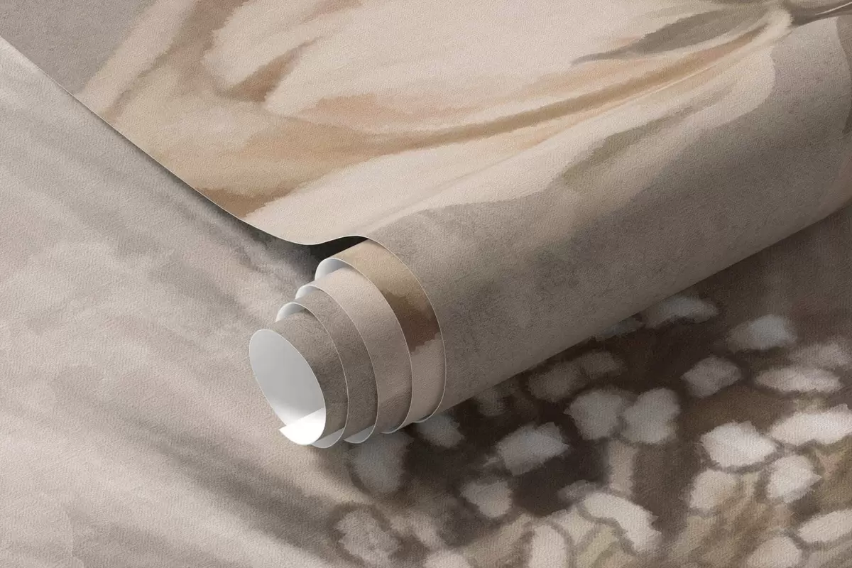 fototapeter Store cremefarvede og beige blomster med blade w05958
