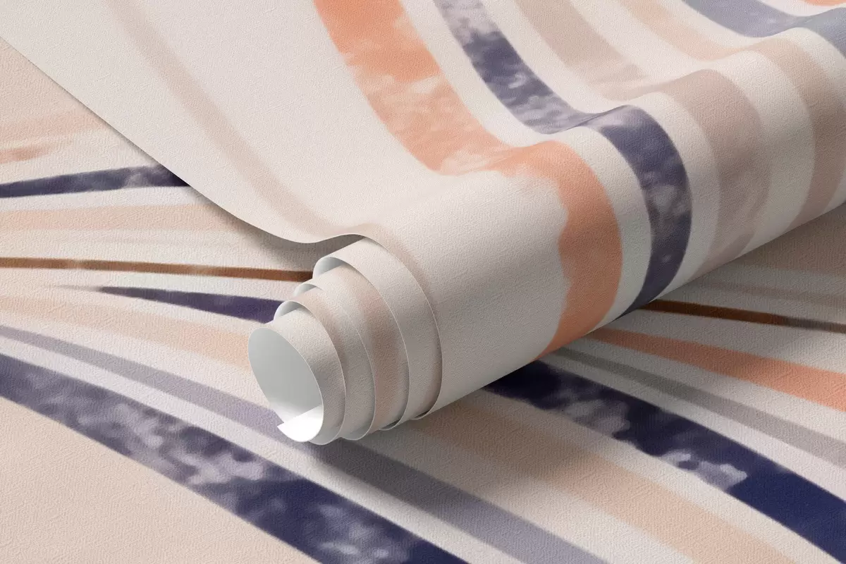 Fototapete Abstrakte Ziergräser mit eleganten, länglichen Blättern in Pfirsich-, Creme- und blauen Aquarelltönen w10093
