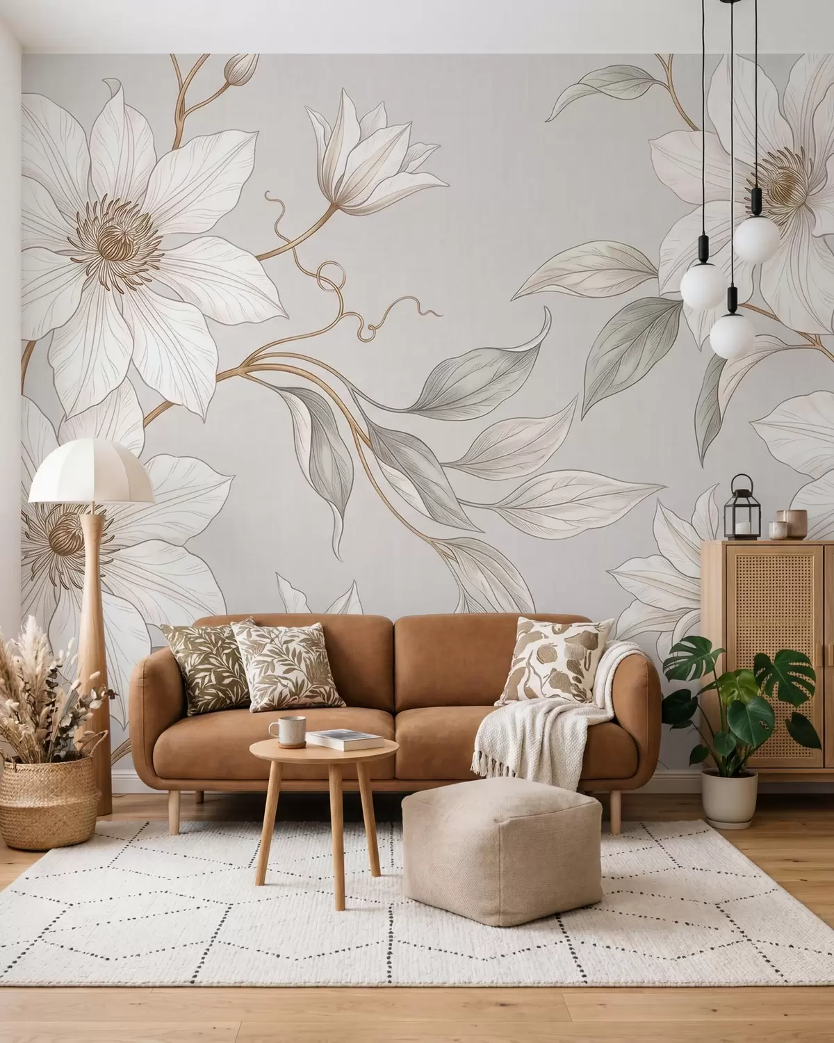 Fototapete Elegante weiße Blumen mit zarten Zweigen w10099