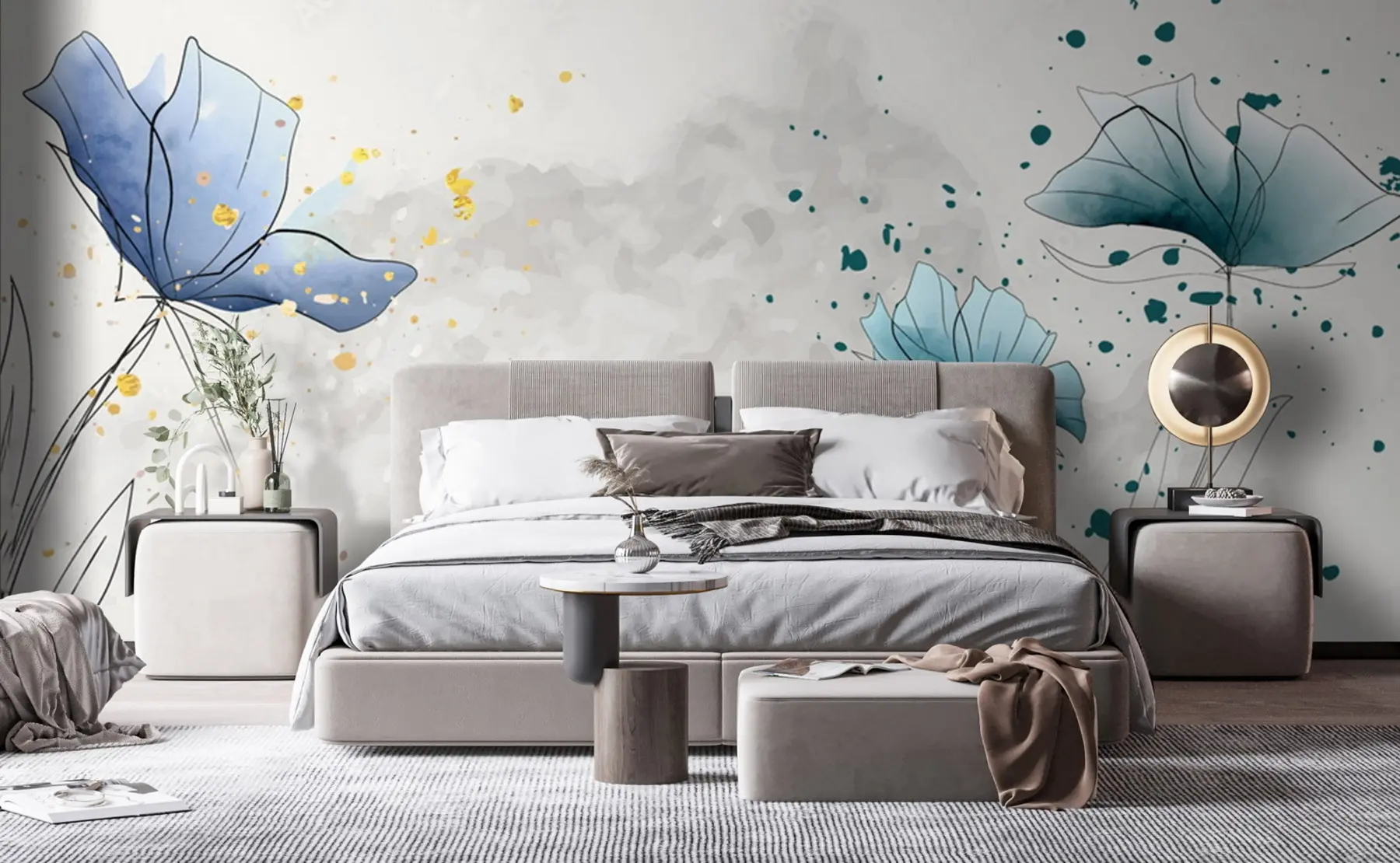 Murale Aquarelle fleurs bleues u72112