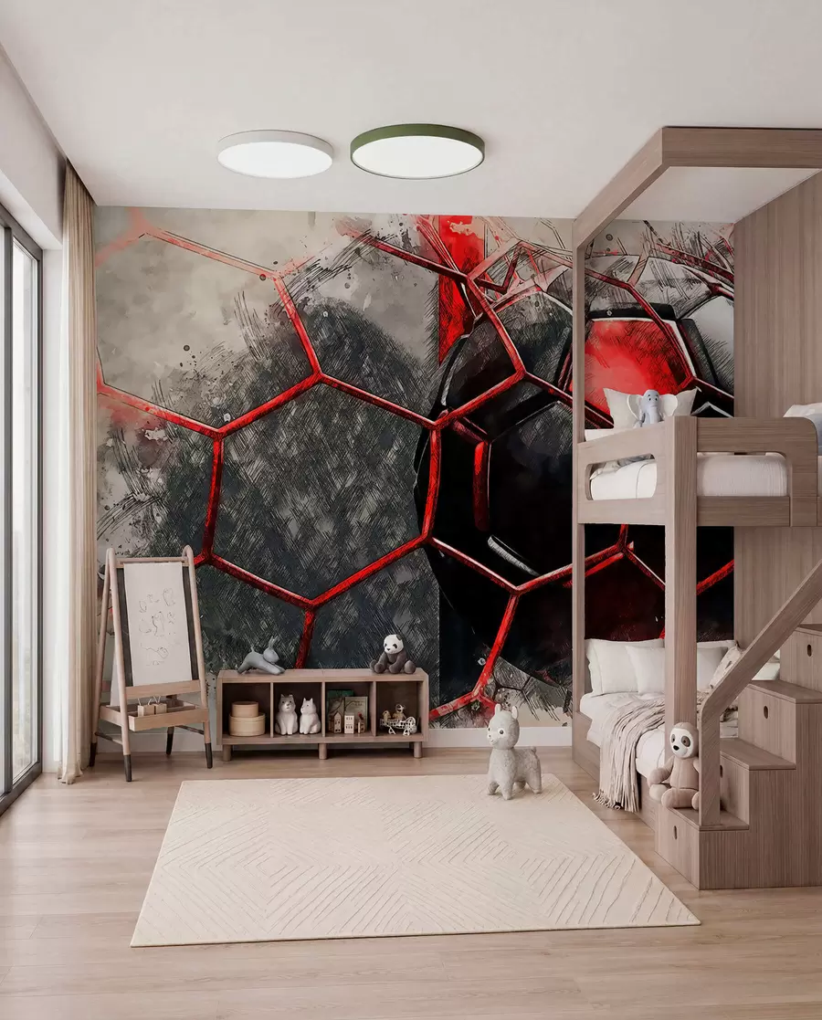 Murale Football en mouvement rouge u72803