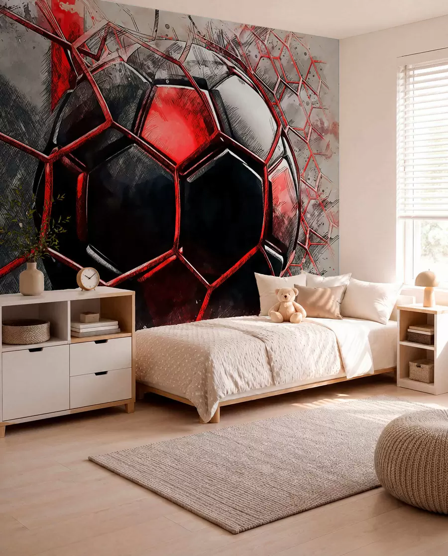 Murale Football en mouvement rouge u72803