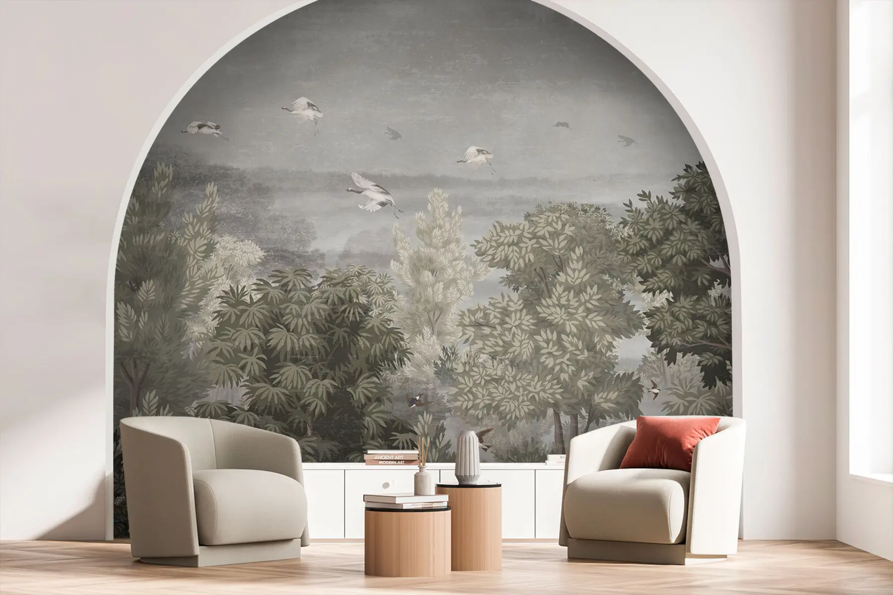 fototapeter Traner flyver over skoven u73553